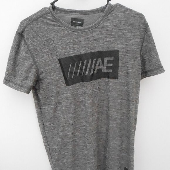 American Eagle AE Active Flex Heathered Dark Gray & Black Short Sleeve T-Shirt-S - Picture 1 of 5